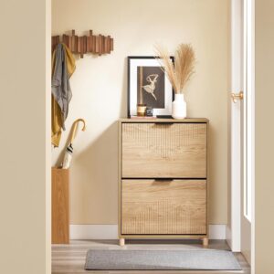 Smalt skoskab i trælook, pladsbesparende, op til 8 par sko, inkl. vippefunktion, 60 Ã 88 Ã 24 cm